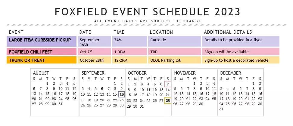 2023 Foxfield Calendar of Events